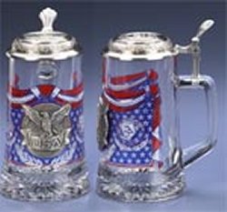 USA United States Glass Beer Stein with Pewter Decor